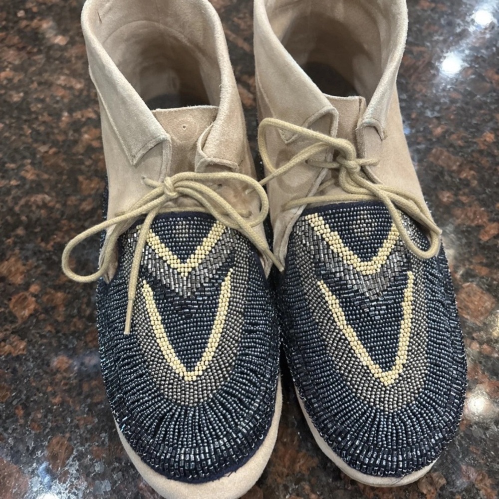 Beaded Suede Ankle Boots Moccasins